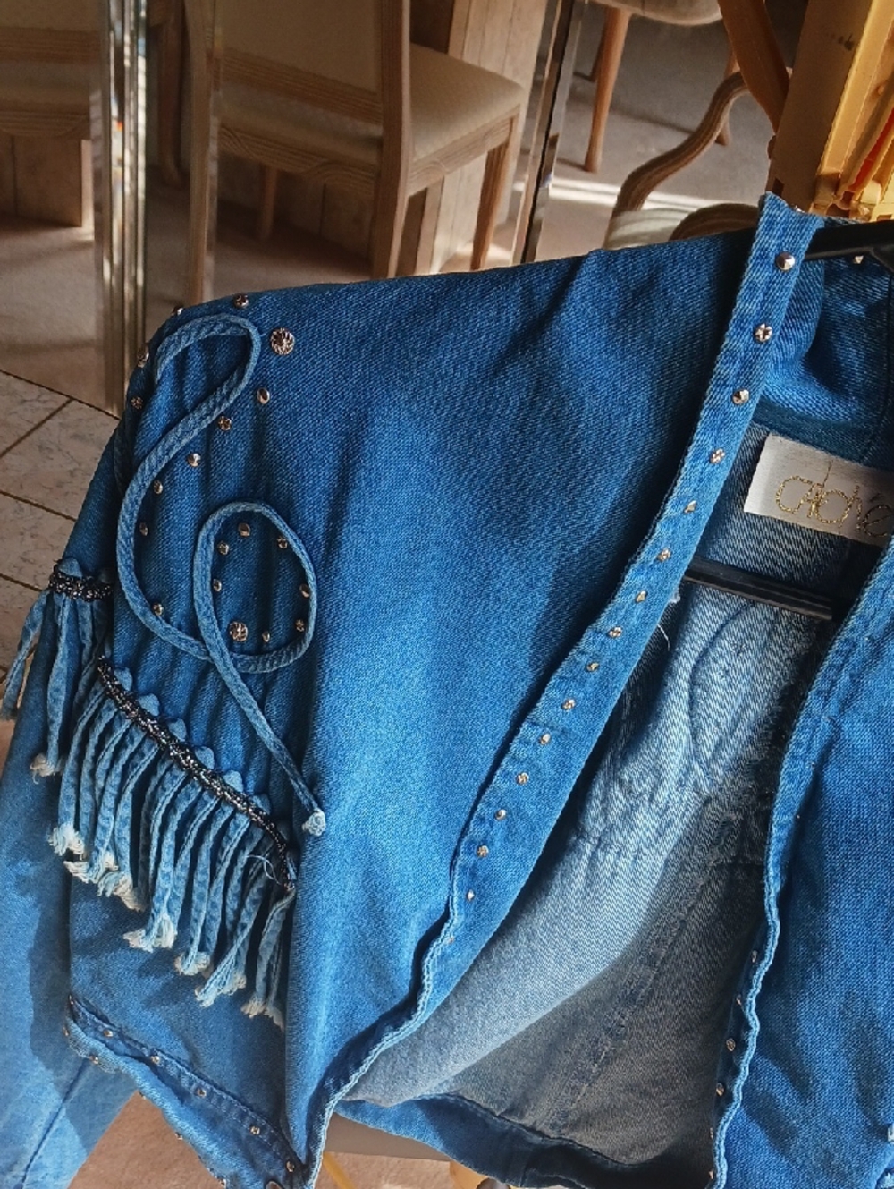 Vintage Women's Denim Jacket With metal Studs& Ropes detail-New,"Cache" - Picture 3 of 16